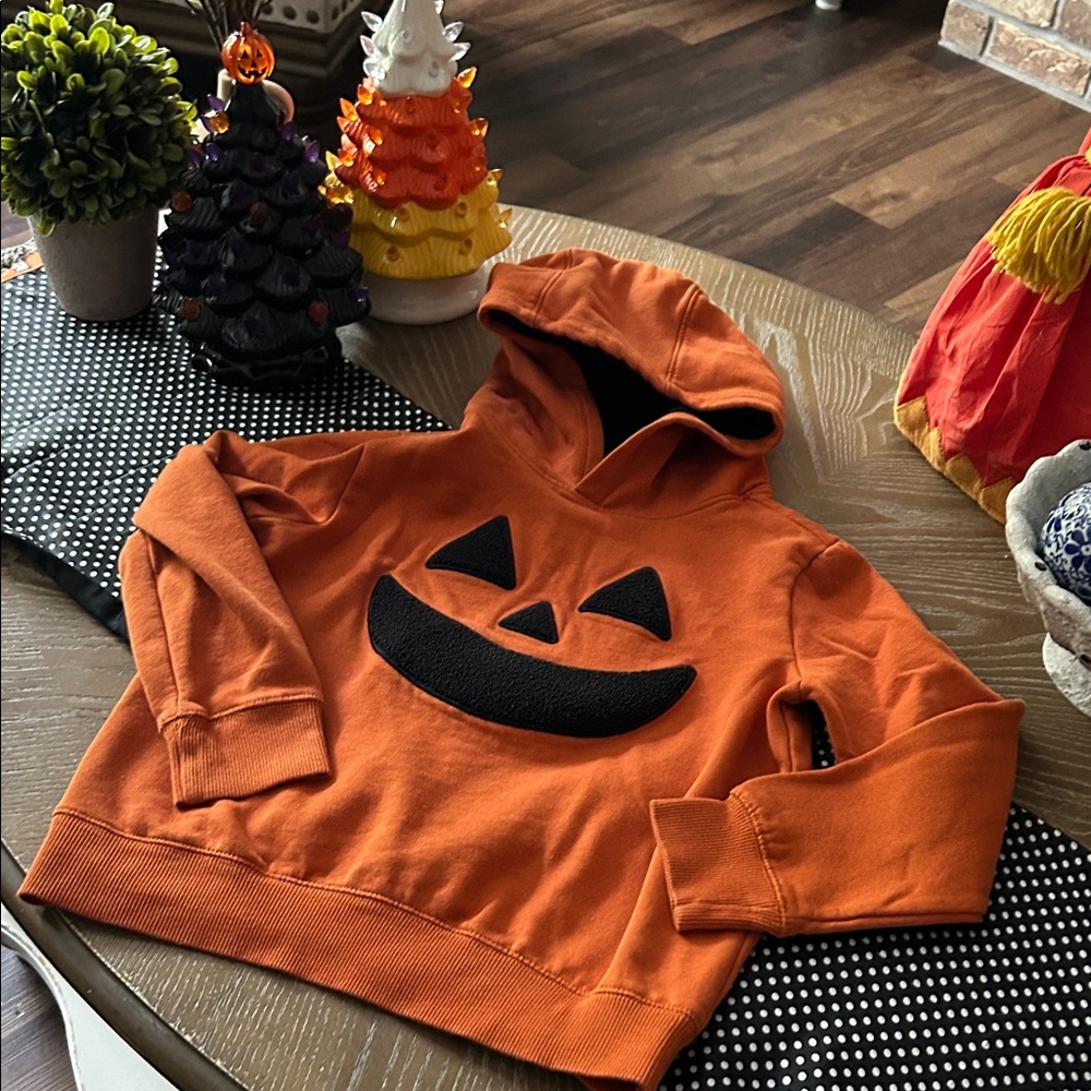 Gymboree Kids Black & Orange Jack-oβ-lantern Pumpkin Hoodie Sweatshirt size 8